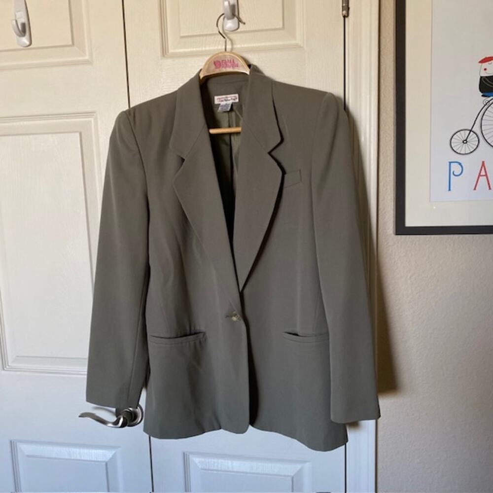 Talbots Blazer 1980s Khaki Green 100% Wool‎ Pockets Shoulder Pads Women’s 8